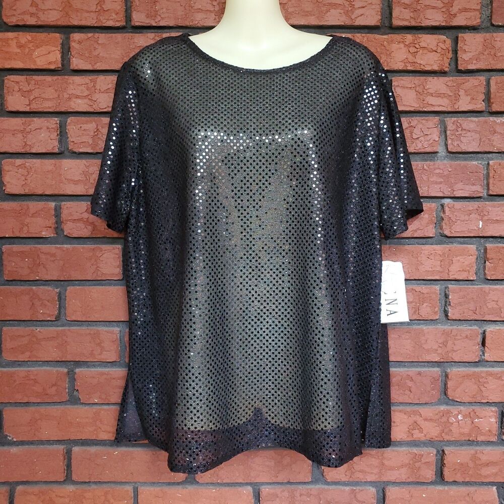 VTG Erena Shiny Top Sz L Metallic Shimmer Sparkle Disco Party T Shirt Clubwear